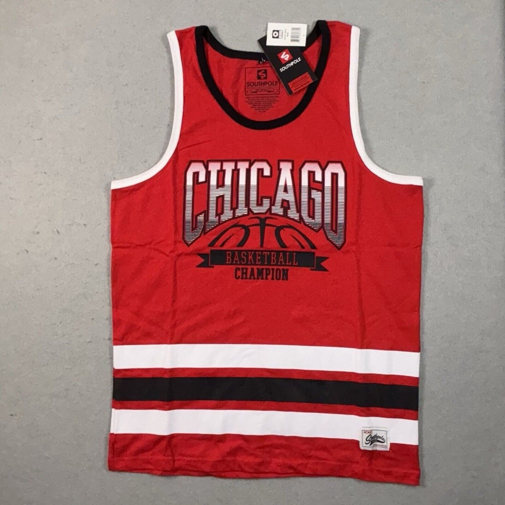 Southpole Mens Chicago Basketball Champion Tank Top Red Striped 14121-1810 L